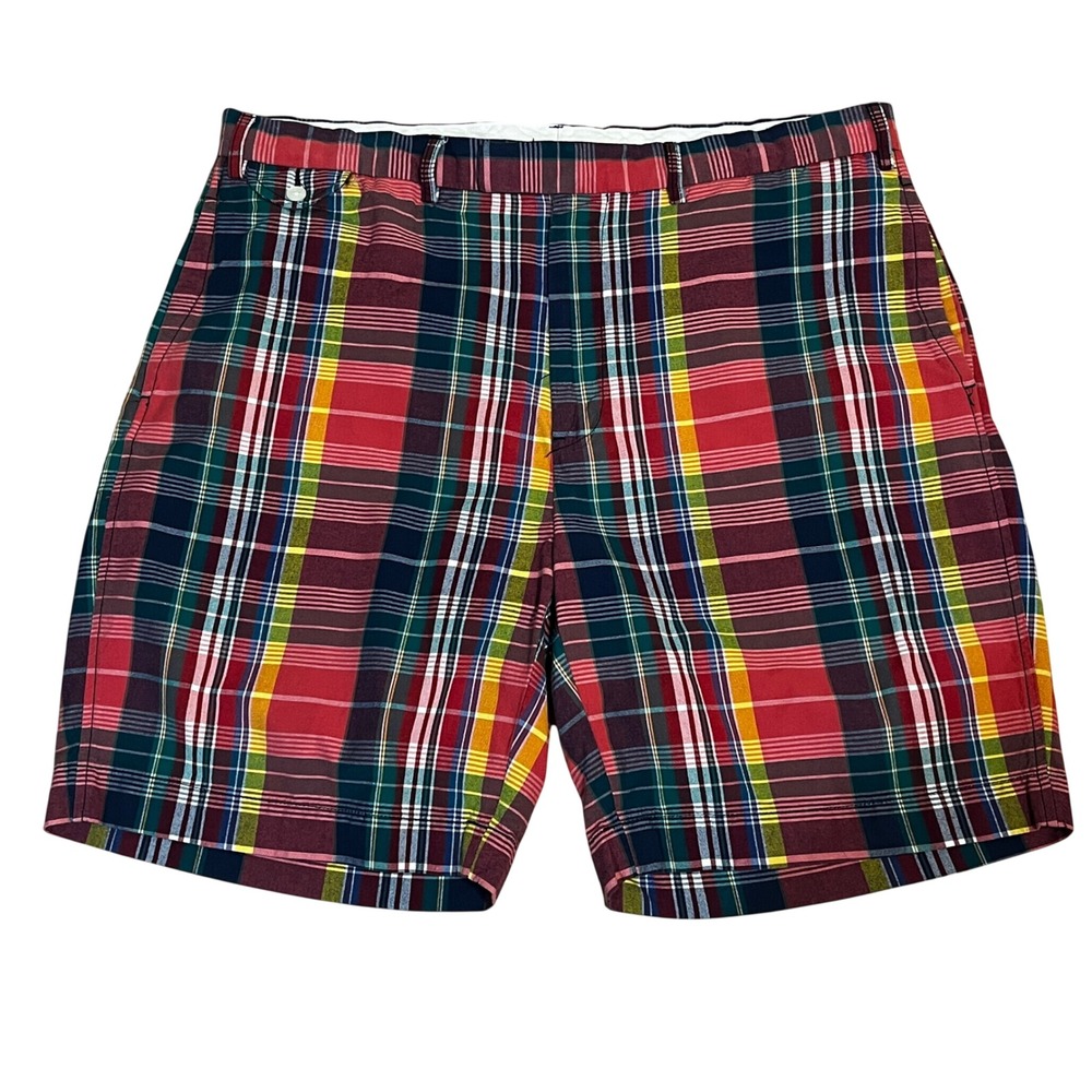 Vintage Polo Ralph Lauren Mens Madras Plaid Shorts 38 Multi Color Cotton Preppy